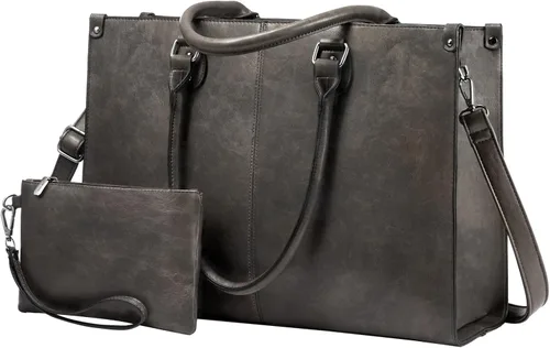 Miniatura 12 de LOVEVOOK Bolsa de mano para laptop para mujer, 15.6 pulgadas, de gran capacidad, de cuero vintage, impermeable, con bolso de mano, regalo ideal