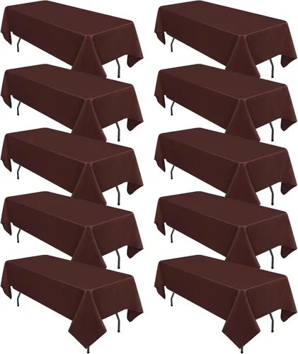 Miniatura 224 de Paquete de 10 manteles de poliéster de 60 x 102 pulgadas, manteles de poliéster beige para mesas rectangulares de 6 pies, resistentes a las manchas