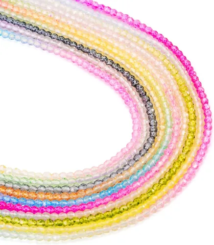 Miniatura 24 de FASHEWELRY 10 hebras de cuentas de vidrio chapadas en arco iris de 0.118 pulgadas (0.118 in), cuentas espaciadoras de cristal de Rondelle, cuentas