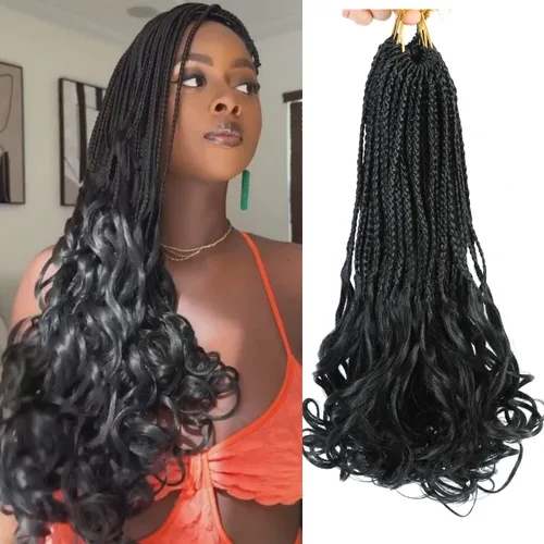 Miniatura 9 de Trenzas de ganchillo con rizos franceses, trenzas de caja de diosa bohemias, cabello trenzado francés preenlazado, para mujeres negras (14