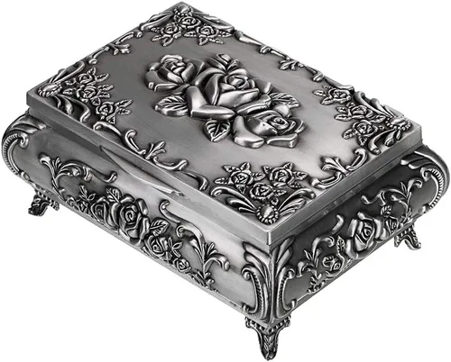 Hipiwe Joyero de metal vintage pequeña caja de almacenamiento de joyas para anillos aretes collar cofre del tesoro organizador de joyas antiguas
