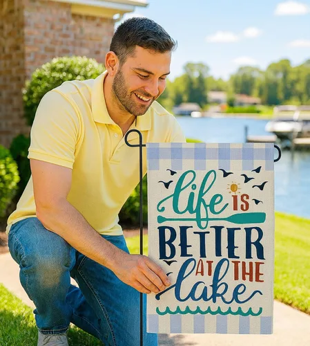 Miniatura 6 de Bandera de jardín de verano de doble cara de 12 x 18 pulgadas – Banner Life Is Better At The Lake – Decoración navideña para patio al aire libre