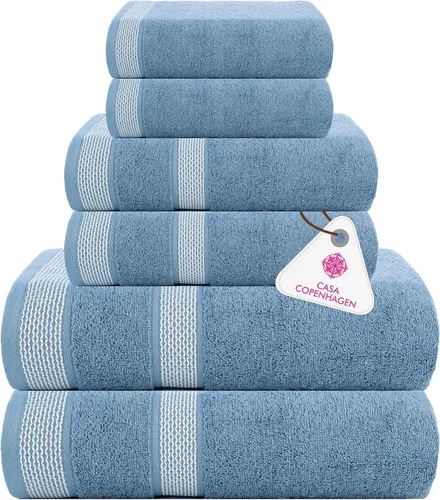 Miniatura 127 de CASA COPENHAGEN Juego de 6 toallas de palomitas de maíz, color azul polvoriento, 21.16 oz/m², 2 toallas de baño, 2 toallas de mano y 2 toallas