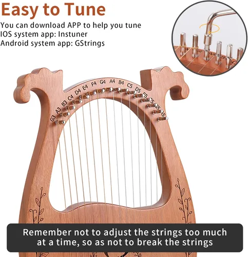 Miniatura 6 de Arpa de Lira, Arpa Acústica de Caoba de 16 Cuerdas con Cuerdas Extras, Púas, Palanca de Afinación, Bolsa de Concierto Negra, Manual