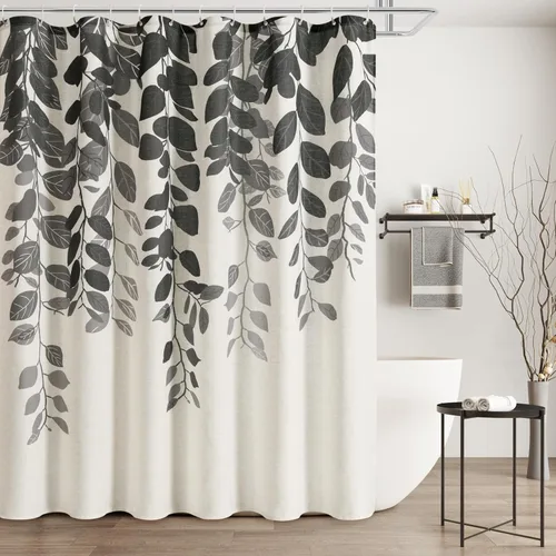 Miniatura 42 de BOODII Cortinas de ducha negras de 36 x 72 pulgadas, cortina de ducha de eucalipto de primavera para baño, cortina de baño con textura de flameado