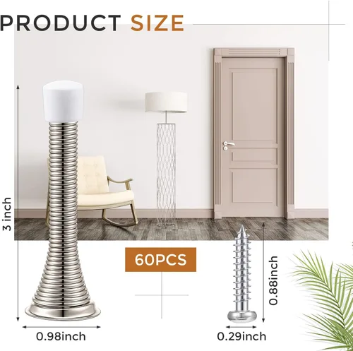 Miniatura 2 de Sadnyy 60 topes de puerta de resorte con puntas de goma a prueba de óxido, 3 pulgadas, flexible y resistente, tope de puerta de pared de resorte