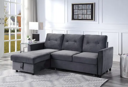 Miniatura 3 de Lilola Home Hudson - Sofá cama modular reversible de terciopelo gris oscuro de 83 pulgadas con diván de almacenamiento, cama extraíble, asiento