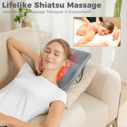 Miniatura 5 de Brelley Almohada Masajeadora Shiatsu para Cuello y Espalda con Calor, Masaje de Amasamiento de Tejido Profundo, Masajeadores Eléctricos con Cabeza