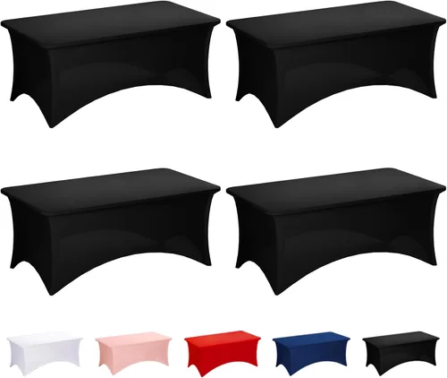 Miniatura 36 de Fixwal Paquete de 3 Manteles Negros para Mesas Rectangulares de 6 Pies, Manteles Rectangulares Elásticos de Spandex Ajustables de 6 Pies