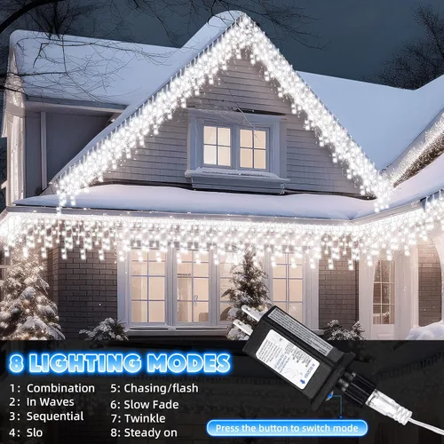 Miniatura 3 de Aurelema 640 luces LED de Navidad para exteriores, extra largas, 8 modos, impermeables, con 120 gotas, guirnalda de luces colgantes con control