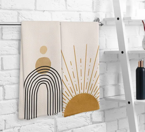Miniatura 6 de Juego de 2 toallas de cocina y paños de cocina bohemios abstractos con diseño de amanecer y atardecer, diseño bohemio, para baño, cocina, 16 x 24