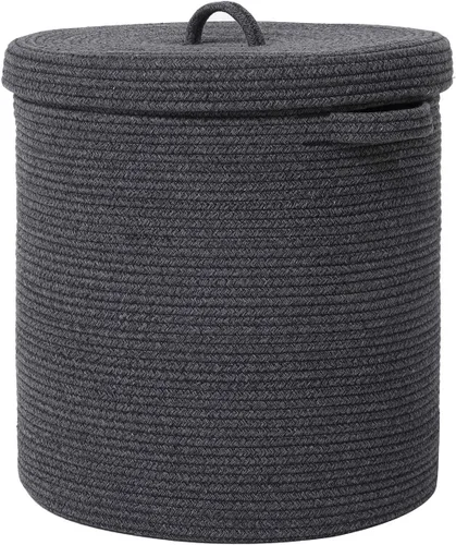 Miniatura 10 de Cesta de almacenamiento extra grande de 16" x 16" x 18" con tapa, cestas de almacenamiento de cuerda de algodón, canasta de lavandería, contenedor