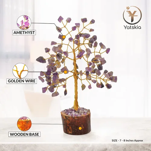 Miniatura 2 de YATSKIA Árbol de cristal de amatista - Decoración de piedras preciosas - Bonsái de dinero de Feng Shui - Amatista natural - Árbol de gemas de cristal