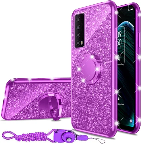 Miniatura 40 de nancheng Funda de teléfono para TCL A3X (A600DL), funda para Alcatel TCL A3X niñas y mujeres, bonita funda de silicona transparente con purpurina