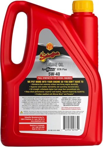 Miniatura 3 de Schaeffer Manufacturing Co. 9000CK4-006S Lubricante SynShield OTR Plus para motor diésel completamente sintético 5W-40, botella de 1 galón