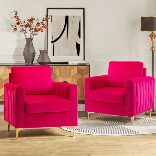Miniatura 19 de HULALA HOME Silla de club de acento de terciopelo, sillón de terciopelo moderno tapizado de club con patas de metal dorado de mediados de siglo