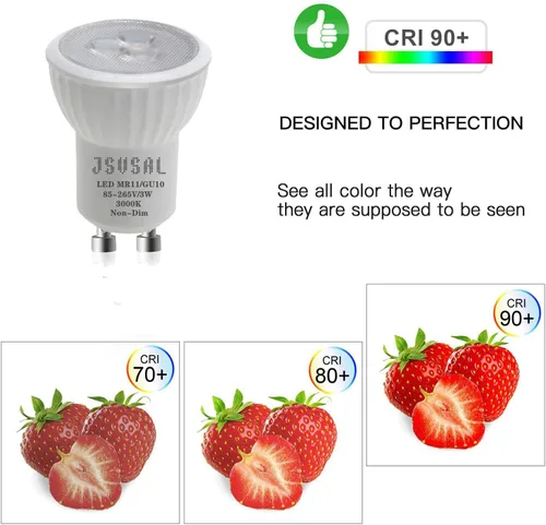 Miniatura 5 de Paquete de 2 mini bombillas LED MR11 GU10 de 1.378 in, luz blanca suave de 3000 K, CA 85-265 V, 3 W GU10 bombillas de foco de base que reemplazan