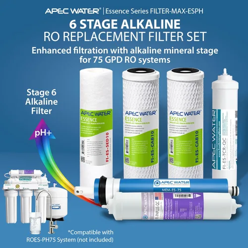 Miniatura 2 de APEC Water Systems FILTER-MAX-ESPH 75 GPD Juego completo de filtros de repuesto para sistema de filtro de agua de ósmosis inversa alcalina serie