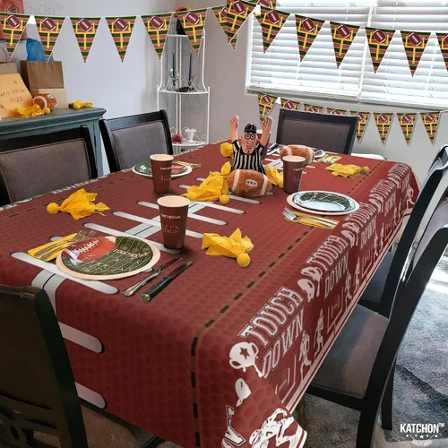 Miniatura 3 de KatchOn, XtraLarge - Mantel de fútbol – Paquete de 3 Decoraciones de fiesta de fútbol Mantel de campo de fútbol marrón Mantel de touchdown