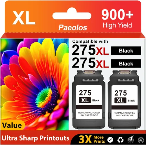 PG-275XL - Cartuchos de tinta negra de repuesto para tinta Canon 275XL, alto rendimiento, paquete de 2 con chip compatible con impresoras Canon