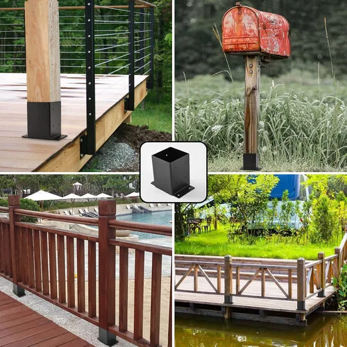 Miniatura 6 de Base para poste 4x4, soportes de poste (Tamaño interno 3.6"x3.6")，anclaje de poste de valla de acero grueso recubierto de polvo negro para poste