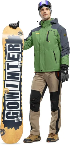 Miniatura 7 de Rdruko Chaqueta de esquí para hombre, impermeable, forro polar, con capucha, para invierno, para exteriores
