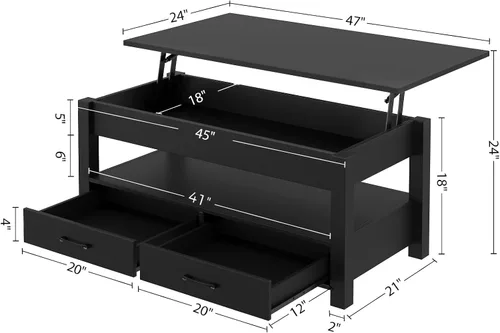 Miniatura 3 de Rolanstar - Mesa auxiliar, mesa de centro con cajones y compartimento oculto, mesa central retro con tablero de elevación de madera, para sala