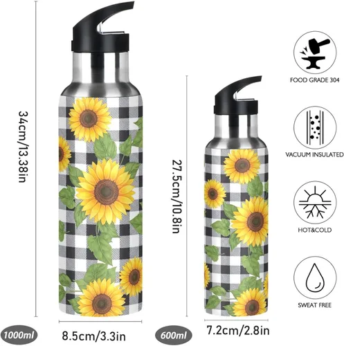 Miniatura 2 de Botella de agua aislada de acero inoxidable con popote de 32 onzas, botella de agua deportiva sin BPA aislada para gimnasio, viajes al aire libre