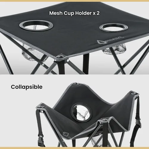 Miniatura 4 de ARROWHEAD OUTDOOR Mesa plegable portátil de 26 pulgadas (26.0 in), 2 portavasos, cuadrado, funda de transporte, marco de acero, lona 600D de alto