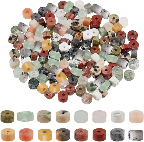 Miniatura 7 de NBEADS 160 cuentas Heishi de 8 estilos de piedras preciosas naturales, cuentas espaciadoras planas redondas de disco surtido, cuentas de roca de 160