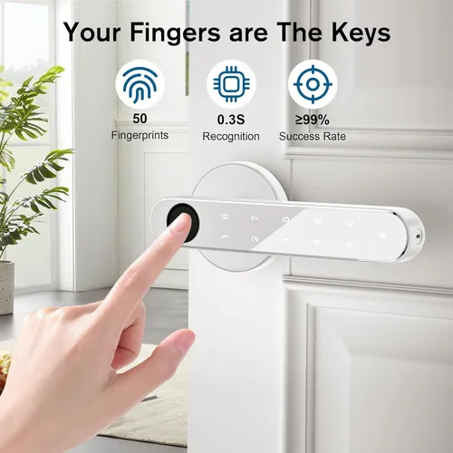 Miniatura 5 de IKOED Cerradura de puerta de huellas dactilares, perilla de puerta inteligente, perilla de puerta biométrica con aplicación inteligente, cerradura