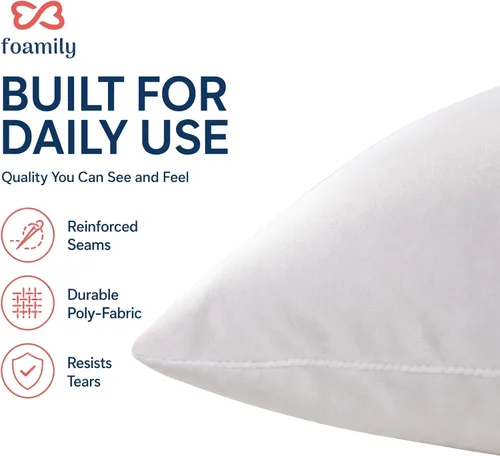 Miniatura 5 de Foamily Juego de 4 rellenos para almohada hipoalergénicas de primera calidad, con forma cuadrada de poliéster, estándar, blancos