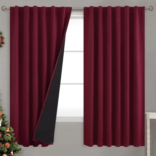 Miniatura 114 de BGment Cortinas 100% opacas beige de 63 pulgadas de largo con forro aislante térmico, bolsillo para varilla y lengüeta trasera de doble capa