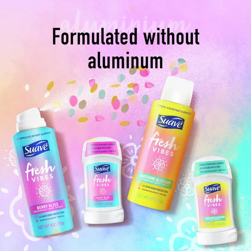 Miniatura 6 de Suave Fresh Vibes - Desodorante corporal en aerosol, sin aluminio, protección desodorante de 48 horas, probado por dermatólogos Awesome Blossom