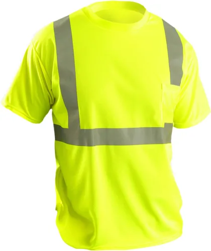 OccuNomix LUX-SSETP2B-YS Camiseta clásica estándar de manga corta con textura ojo de pájaro absorbente con bolsillo, clase 2, 100% poliéster ANSI