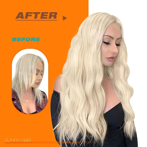 Miniatura 6 de Sunny Hair Extensiones de cabello humano con cinta adhesiva, extensiones de cabello humano rubio platinado coloridas, extensiones de cabello humano