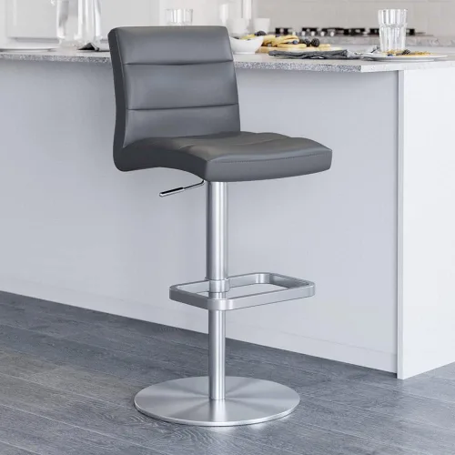 Miniatura 9 de ZURI Taburete de bar moderno negro de altura ajustable con base plana redonda cepillada