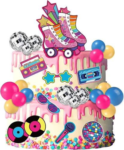 31 adornos para tartas de patinaje, decoración retro de los años 80 y 90 para tartas, temática de hip hop, decoración de fiesta de patinaje rodante