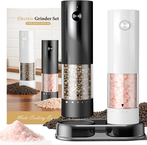Miniatura 8 de Juego de molinillo eléctrico de sal y pimienta, salero y pimentero automático, electrodomésticos de cocina con grosor externo ajustable, tolva más