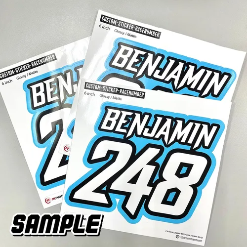 Miniatura 4 de MC MOTOPARTS Juego de 3 calcomanías personalizadas para matrícula de motocicleta y motocross, número y nombre personalizados, calcomanías de vinilo