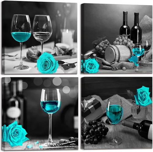 Arte de pared de cocina - Decoración de pared de vino para dormitorio, mujeres, cuadros en blanco y negro, arte moderno para sala de estar - Arte de