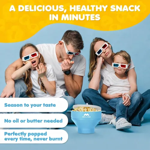 Miniatura 2 de El Original Mindful Design Popcorn Popper para Microondas - Cuenco de Silicona, Sin BPA y Apto para Lavavajillas (Azul Claro)