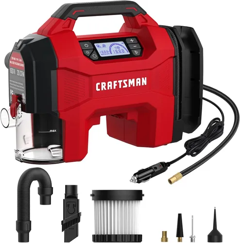 CRAFTSMAN Inflador/Vacío/Soplador 3-EN-1, Compresor de Aire Portátil con Luz LED, Vacío o Soplador Silencioso para Coche, RV, Camión, 160 PSI, 12V