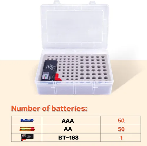 Miniatura 3 de Caja organizadora de almacenamiento de batería ALCYON con probador de batería, caja de almacenamiento para garaje con espacio para 90