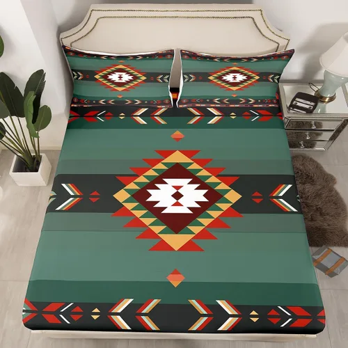 Miniatura 14 de Juego de sábanas bajeras de diseño nativo americano del suroeste para niños, niñas y adolescentes, juego de ropa de cama tribal para niños, niñas