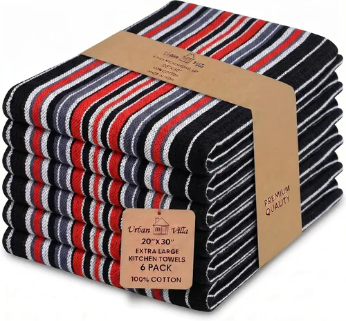 Miniatura 38 de Urban Villa Toallas de cocina 100% algodón, paquete de 6, altamente absorbentes, de secado rápido, súper suaves, de primera calidad, para cocina