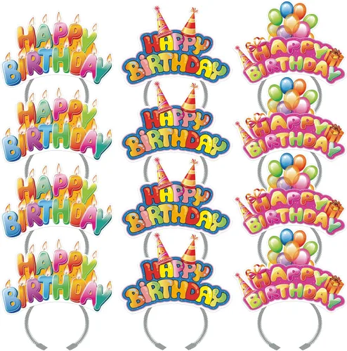KKBES Diademas de feliz cumpleaños, sombreros de papel para fiesta de cumpleaños, 3 patrones para niños y adultos que celebran cumpleaños