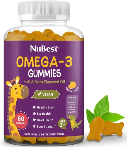 NuBest Gomitas de Omega 3 para niños y adolescentes con aceite de linaza | Apoya el crecimiento cerebral, claridad mental, enfoque y salud ocular |