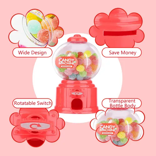 Miniatura 3 de Fdit Máquina portátil de caramelo para niños Mini dispensador de bolas de goma de plástico Regalo de jardín de infantes para niños (rojo)