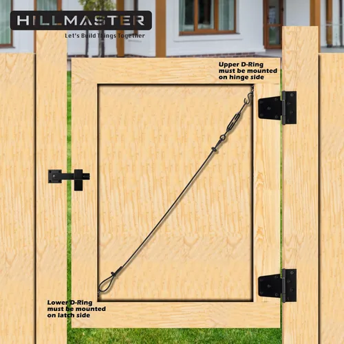 Miniatura 4 de HILLMASTER Kits de Puerta Anti-Combadura Duraderos para Cerca de Madera, Kit de Cable de Soporte de Puerta en Zinc, Kit de Puerta de Cerca Negro